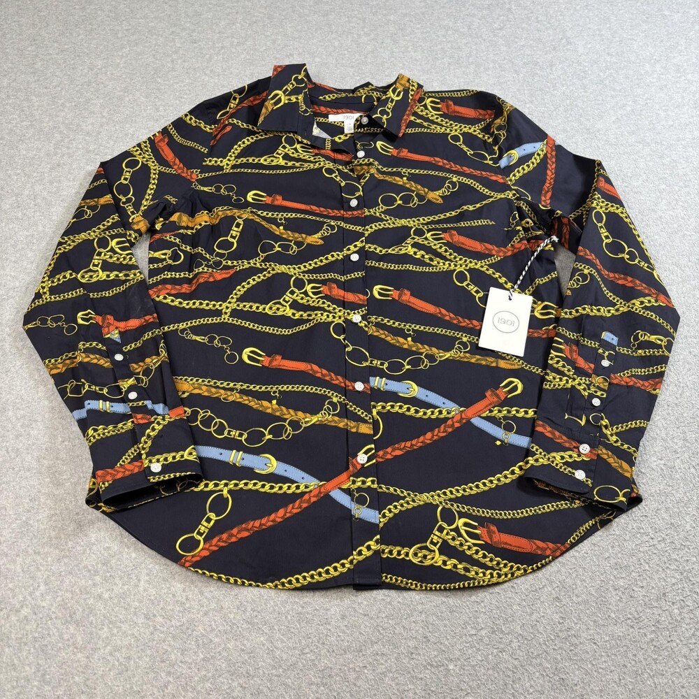 1901 Nordstrom Shirt Womens Medium Navy Chain Print Button Down Equastrian Horse